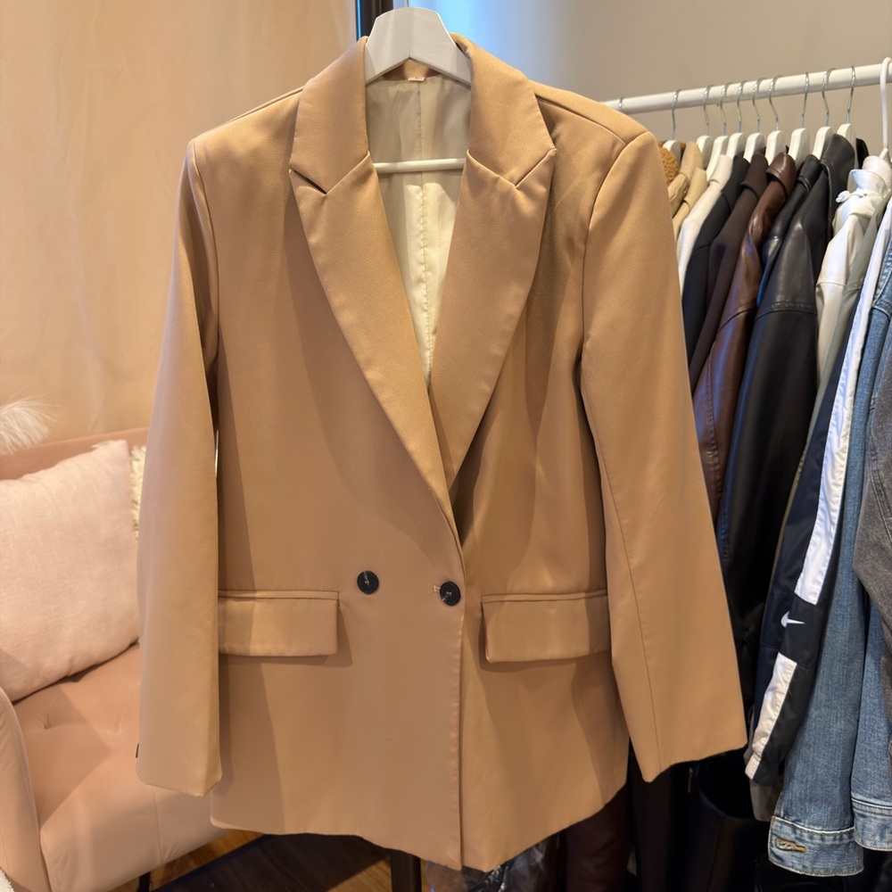 Tan Double-Breasted Women's Blazer